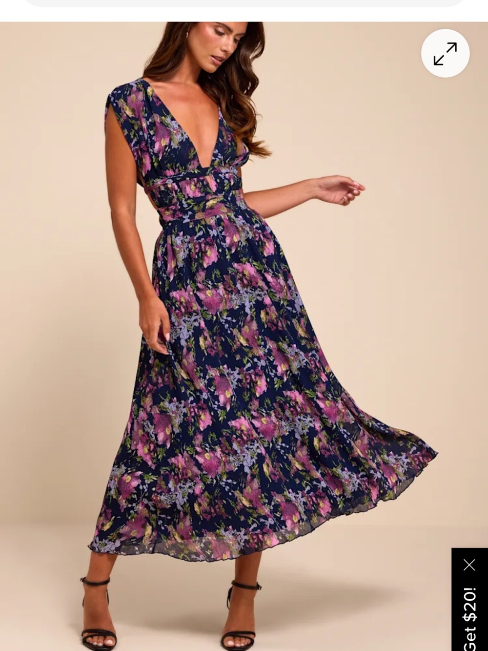 Lulu's Navy Floral Maxi Dress with Purple and Green Accents